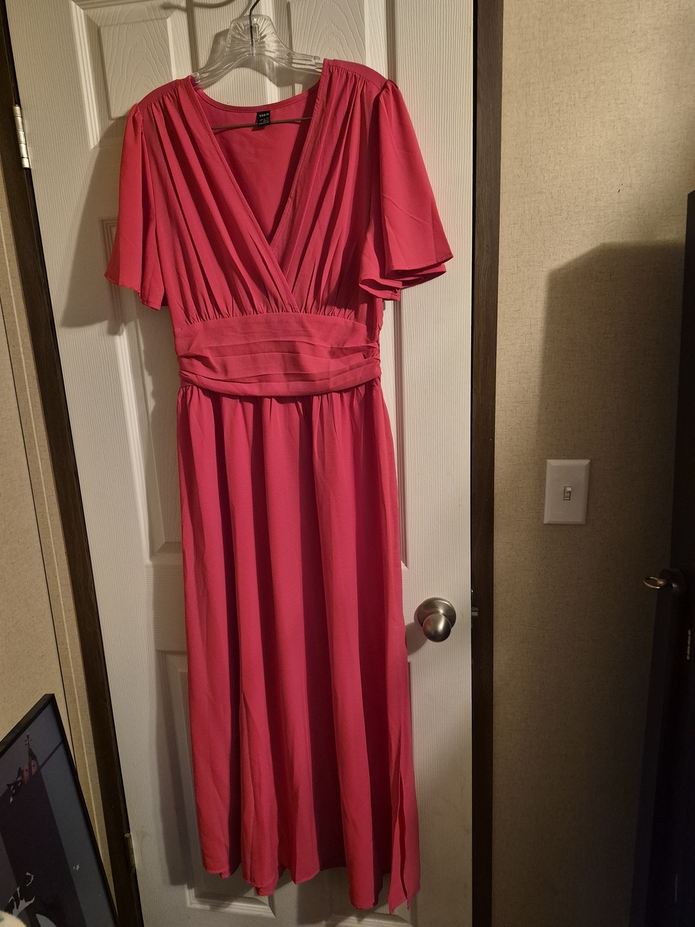 SHEIN Hot Pink Asymmetrical V-Neck Maxi Dress
